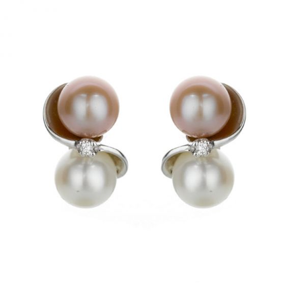 White and Pink Pearl Earrings - 00020993 | Heming Diamond Jewellers | London