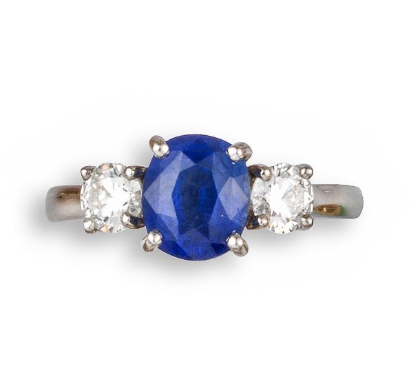 Sapphire & Diamond Three Stone Ring