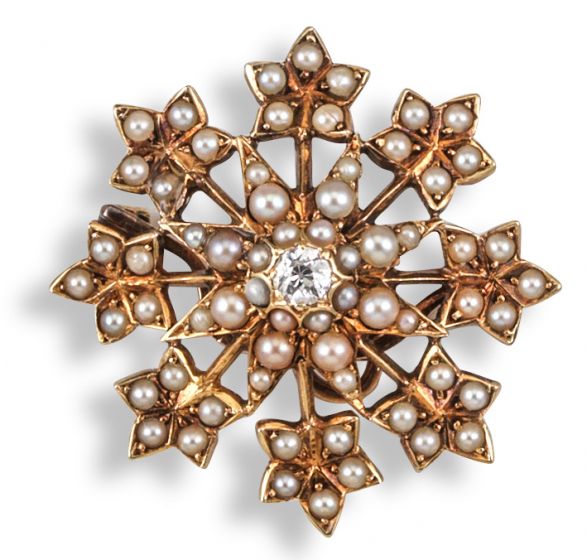 Pearl and Diamond Star Brooch - 00024339 | Heming Diamond Jewellers | London