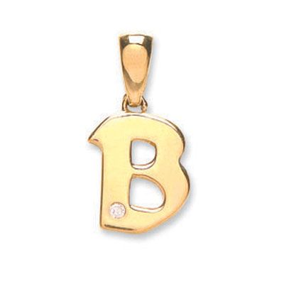 A 9ct Yellow Gold & Diamond 'B' Pendant - 00021455 | Heming Diamond Jewellers | London