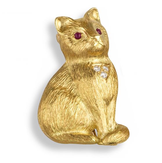 Gold Cat Brooch - 02023550 | Heming Diamond Jewellers | London