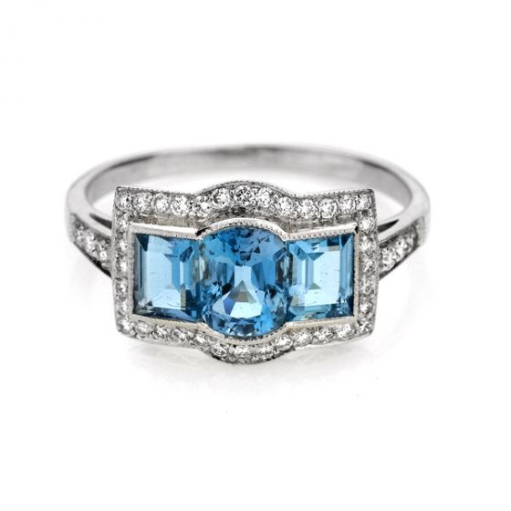 Aquamarine & Diamond Dress Ring - 00020782 | Heming Diamond Jewellers | London