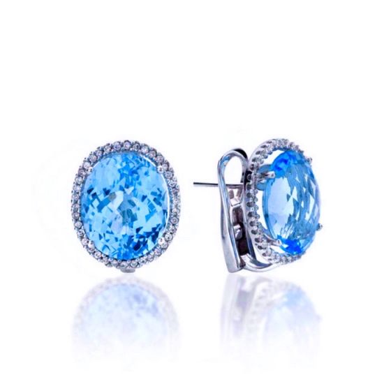 Blue Topaz Cluster Earrings - 00019585 | Heming Diamond Jewellers | London