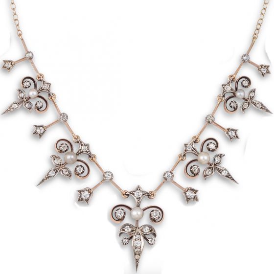 Victorian Natural Pearl & Diamond Necklace - 02024094 | Heming Diamond Jewellers | London